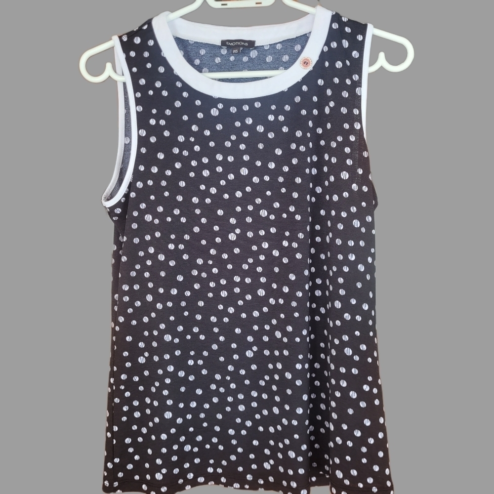 Emotions Sleeveless Black and White Polka Dot Tank Top S